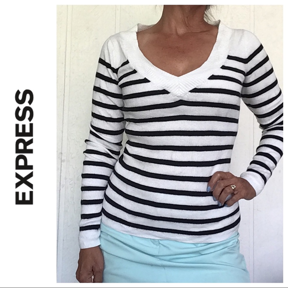 EXPRESS STRIPED V NECK COTTON SWEATER SMALL
